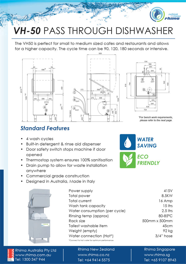 Rhima VH-50 - Pass Through Glasswasher