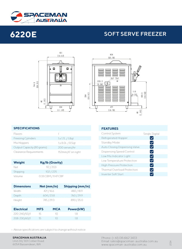 Spaceman 6220E - Soft Serve & Acai Freezer