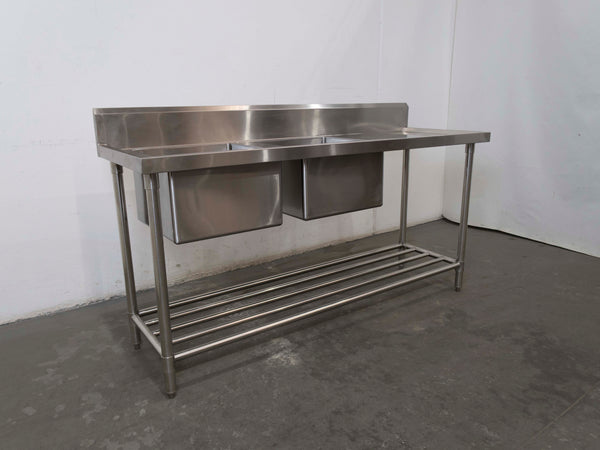Stainless Steel Double Sink Bench With Splashback