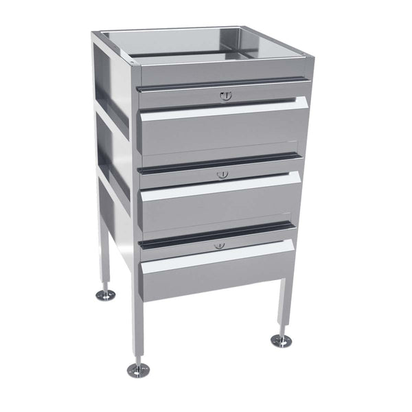 3Monkeez AB-3DRAW-L - Lockable Freestanding Stainless Steel Drawer Unit
