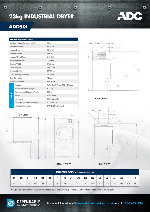 American Dryer Corp ADG50i-PD - Coin Operated Industrial Dryer