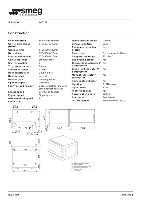Smeg Professional Alfa ALFA425H-2 - Humidified 4 Tray Convection Oven