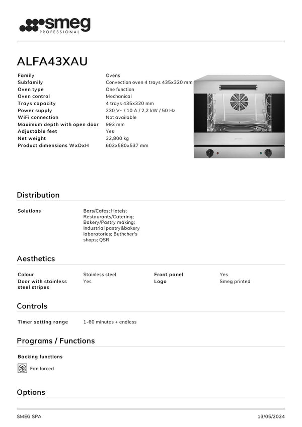 Smeg Professional Alfa ALFA43XAU - Compact Convection Oven