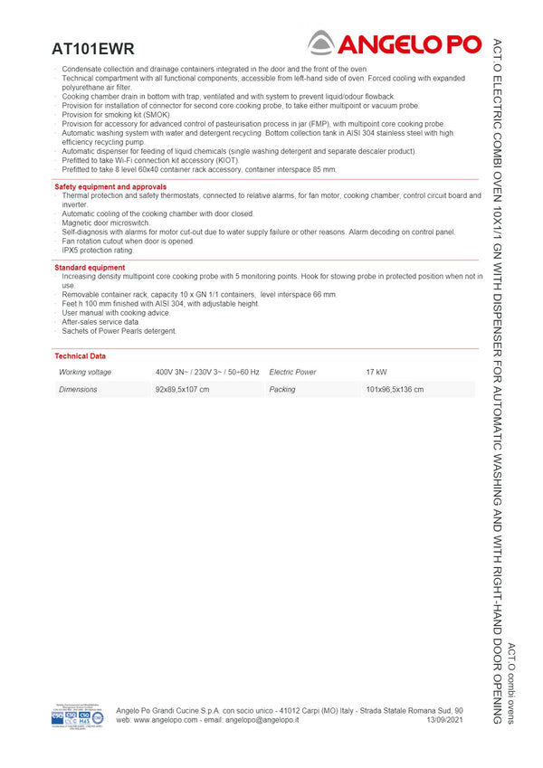 Angelo Po ACT.O AT101EWR - 10 Tray Combi Oven