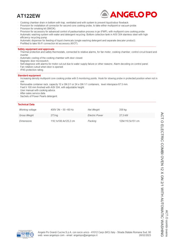 Angelo Po ACT.O AT122EW - 12 Tray Combi Oven