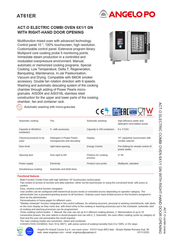 Angelo Po ACT.O AT61ER - 6 Tray Combi Oven