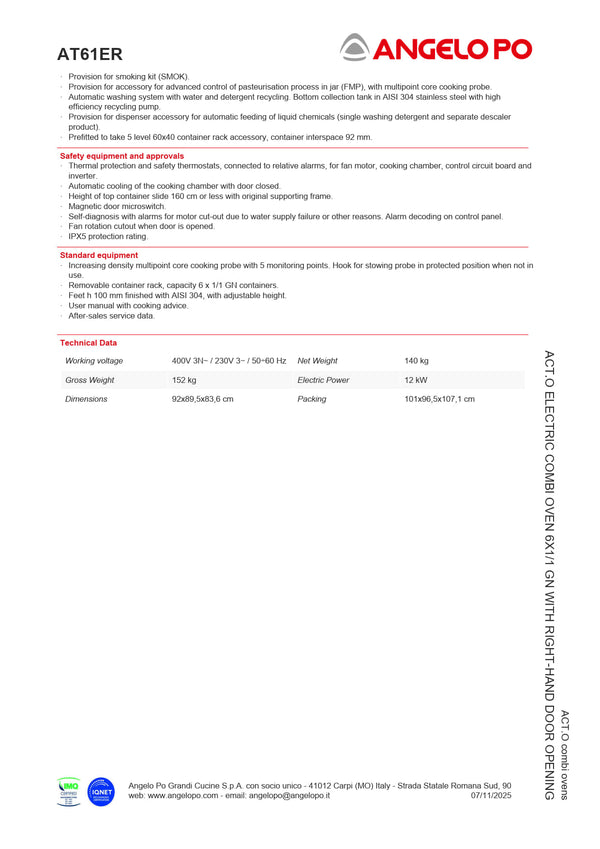 Angelo Po ACT.O AT61ER - 6 Tray Combi Oven