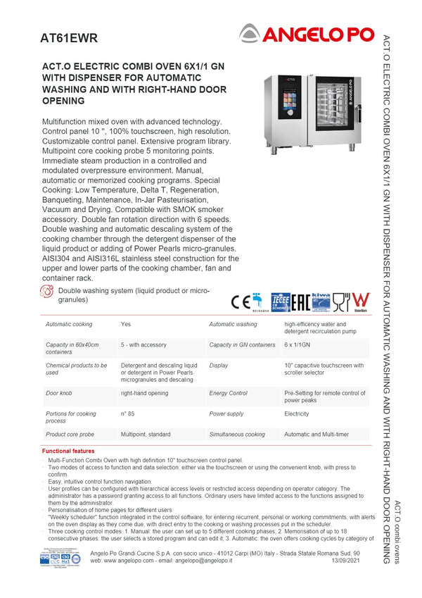 Angelo Po ACT.O AT61EWR - 6 Tray Combi Oven