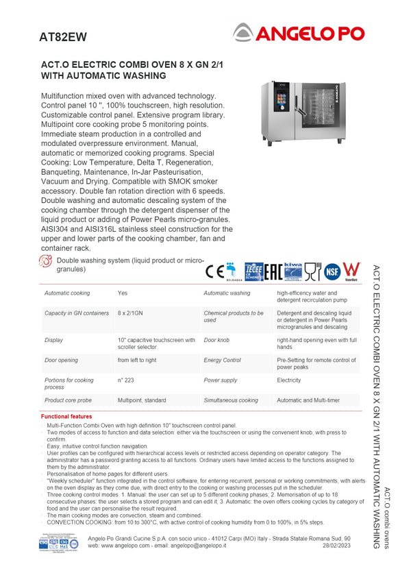 Angelo Po ACT.O AT82EW - 8 Tray Combi Oven