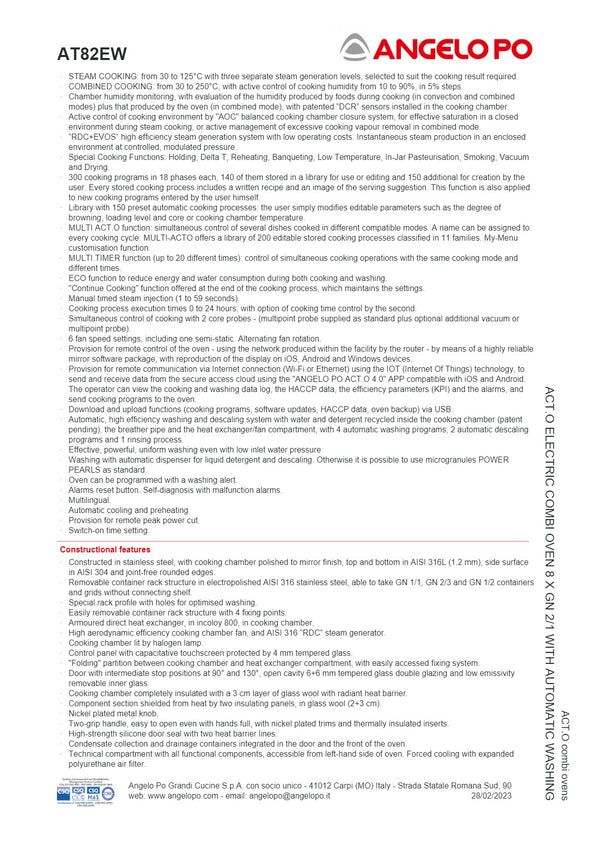 Angelo Po ACT.O AT82EW - 8 Tray Combi Oven