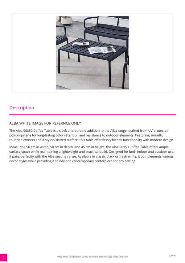 Alba 90 Outdoor Resin Rectangle Coffee Table