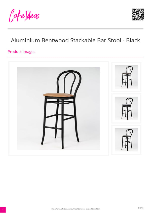 Aluminium Bentwood Stackable Bar Stool - Black