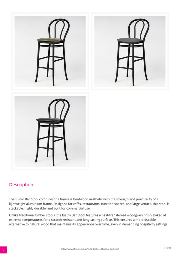 Aluminium Bentwood Stackable Bar Stool - Black