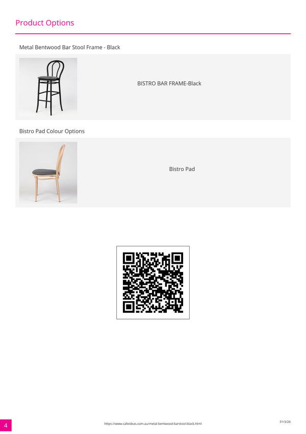 Aluminium Bentwood Stackable Bar Stool - Black