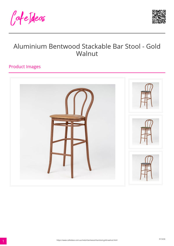 Aluminium Bentwood Stackable Bar Stool - Gold Walnut