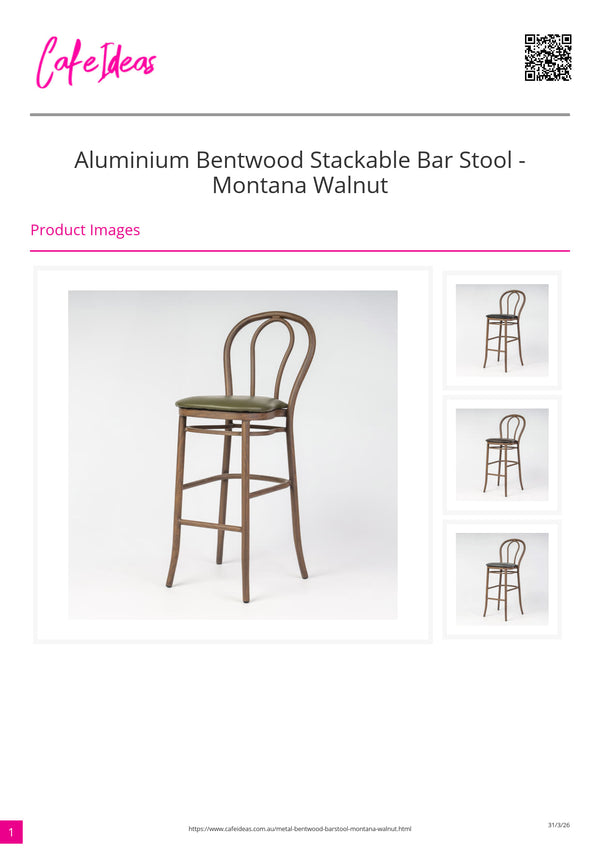 Aluminium Bentwood Stackable Bar Stool - Montana Walnut