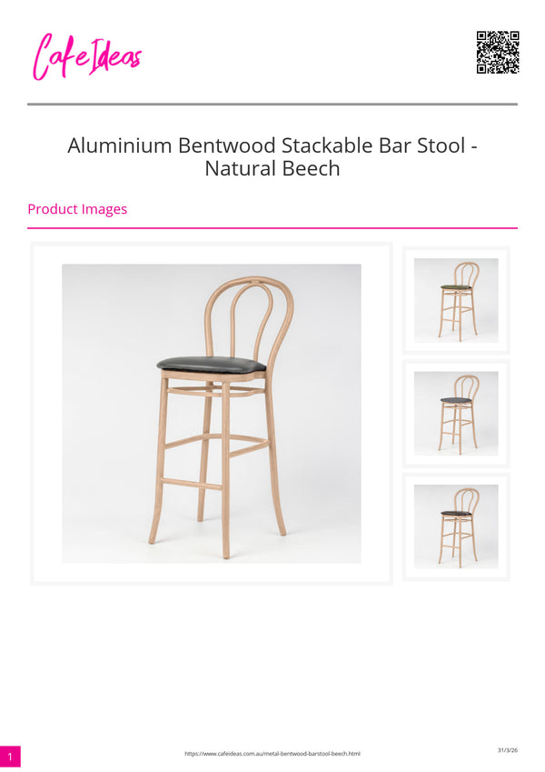 Aluminium Bentwood Stackable Bar Stool - Natural Beech