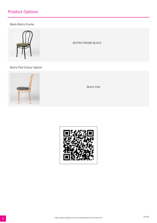 Aluminium Bentwood Stackable Bistro Chair - Black Frame