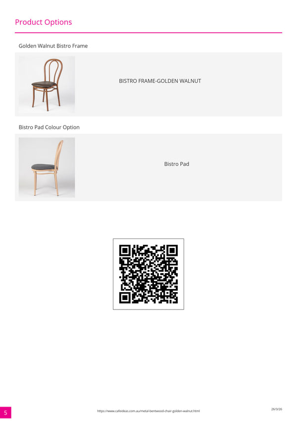 Aluminium Bentwood Stackable Bistro Chair - Golden Walnut Frame