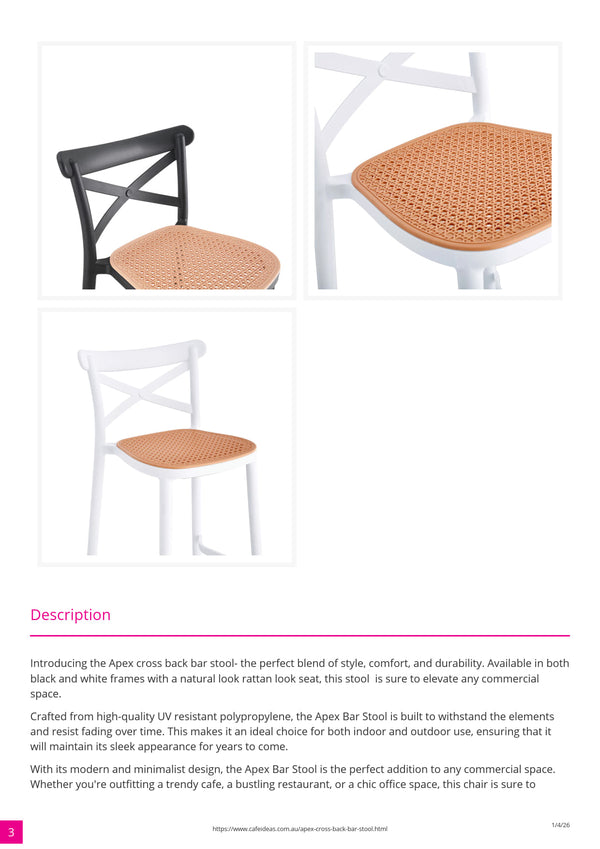 Apex Outdoor Resin Cross Back Bar Stool