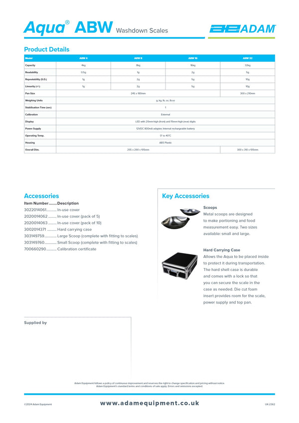 Adam Equipment Aqua ABW 16 - Washdown Scales