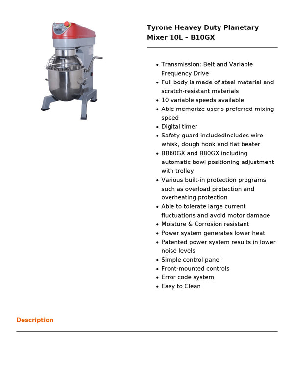 Tyrone B10GX - Planetary Mixer