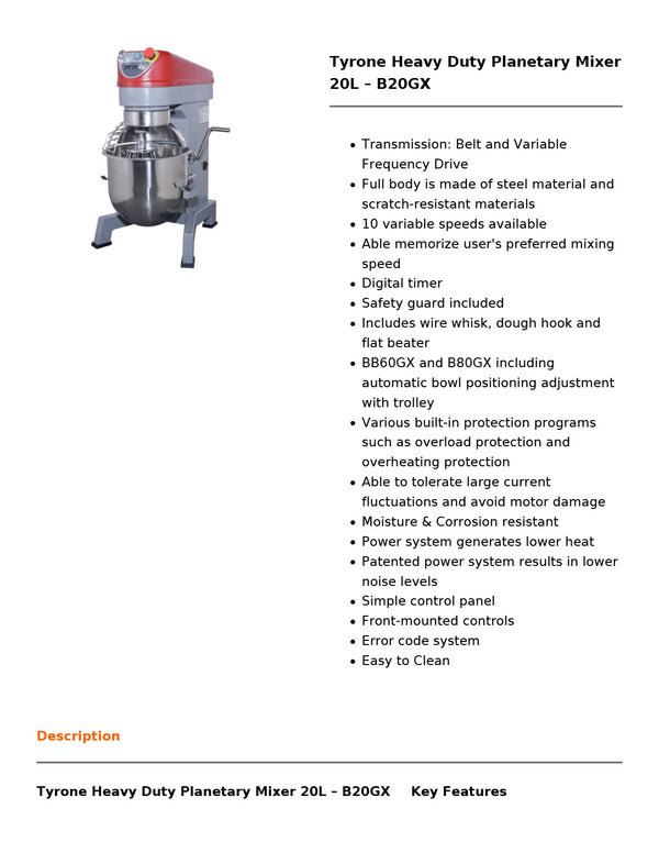 Tyrone B20GX - Planetary Mixer