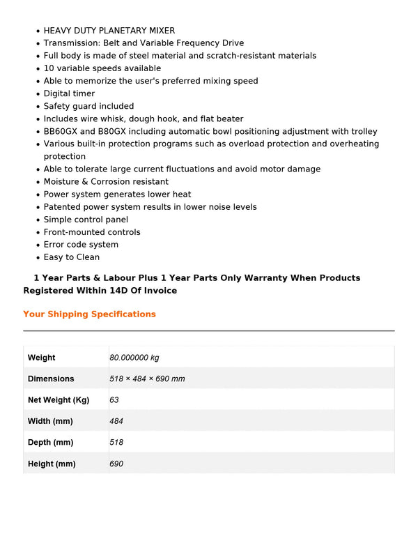 Tyrone B20GX - Planetary Mixer