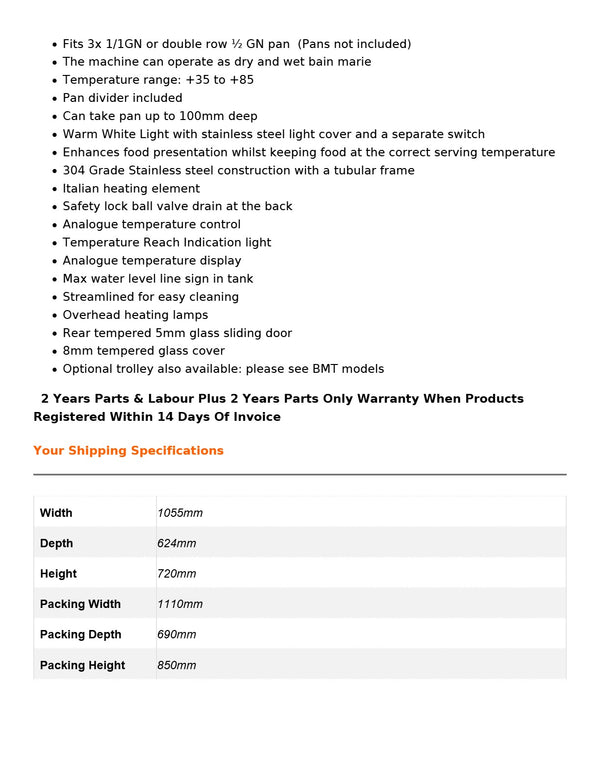 Bonvue BM11TC - Countertop Wet & Dry Bain Marie