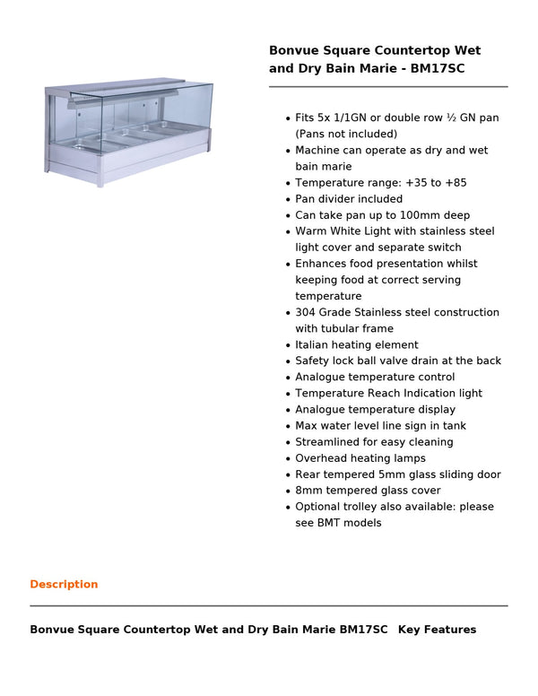 Bonvue BM17SC - Countertop Wet & Dry Bain Marie