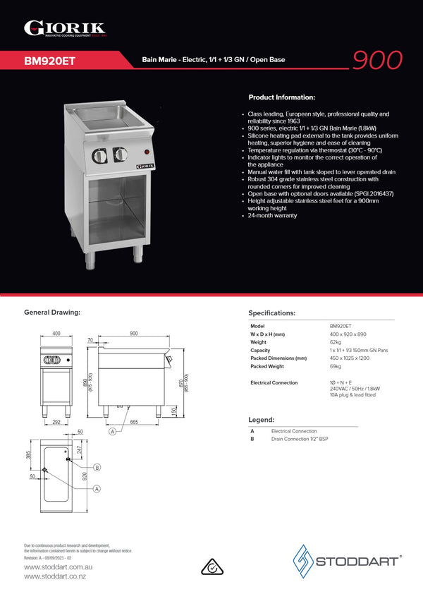 Giorik BM920ET - Bain Marie on Open Base
