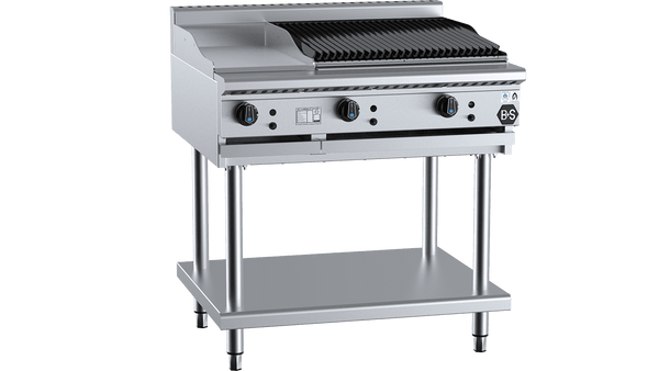 B+S Black BT-GRP3-CBR6 - Combination Griddle & Char Grill