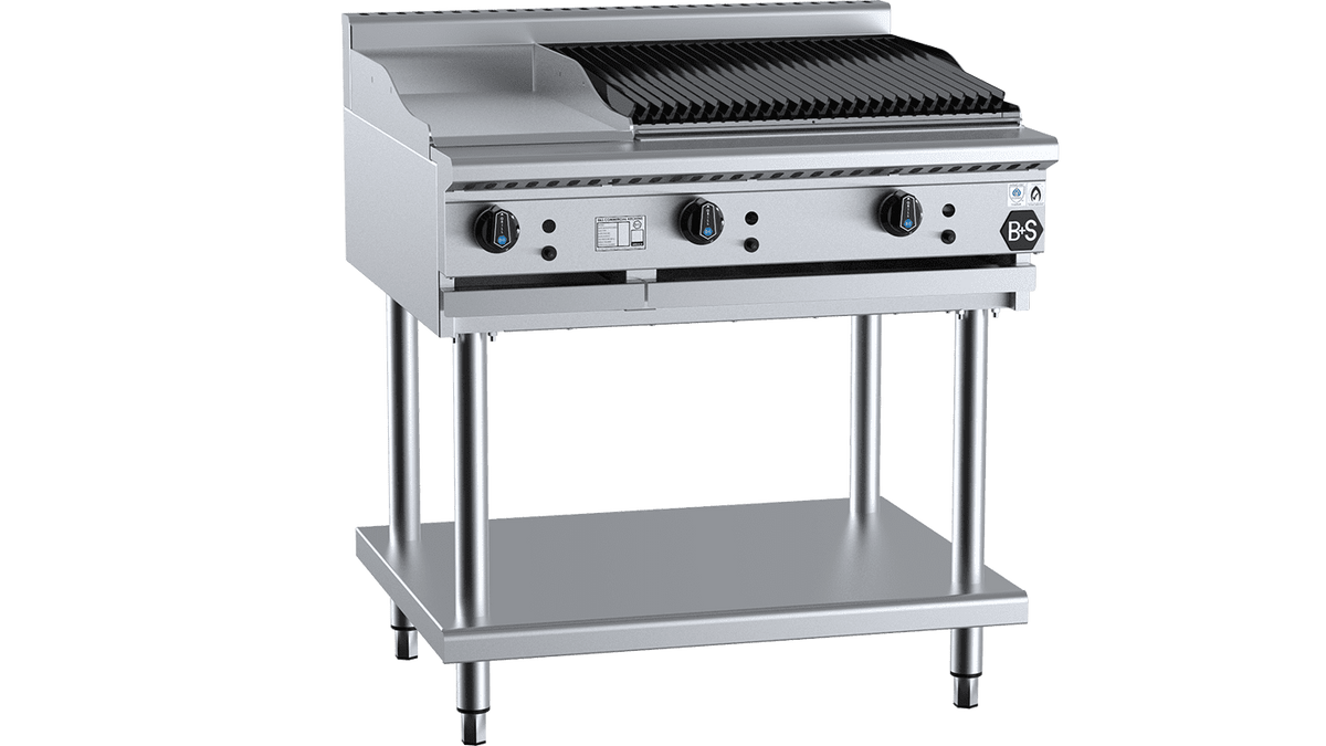 B+S Black BTGRP3CBR6 Combination Griddle & Char Grill SilverChef