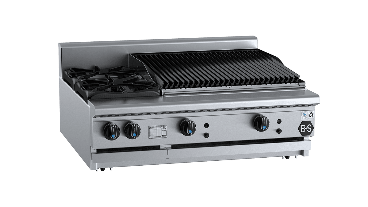 B+S Black BTSB2CBR6BM Combination Cook Top & Char Grill SilverChef