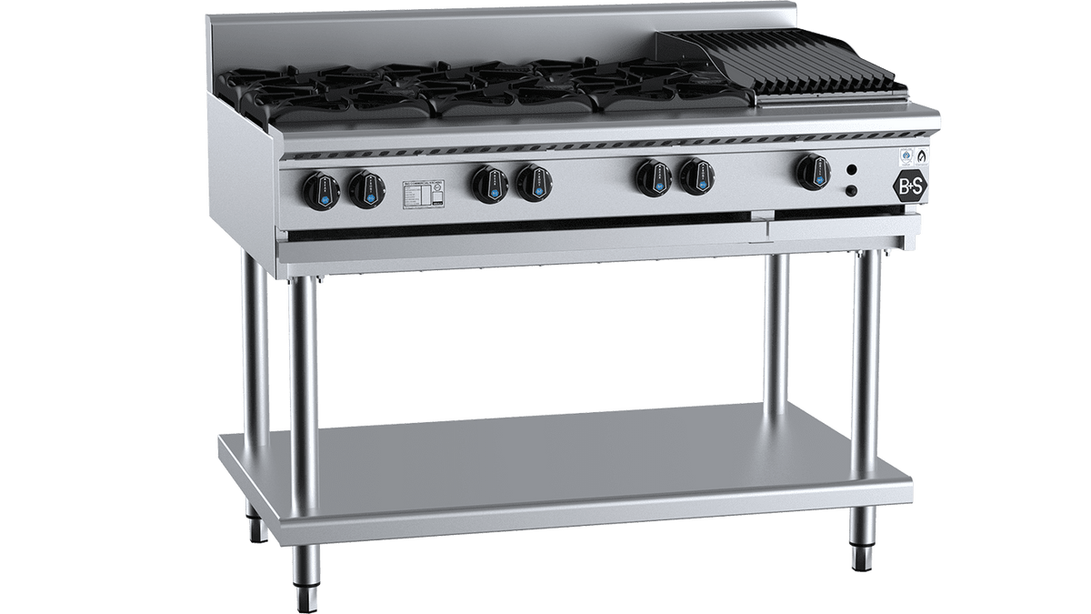 B+S Black BTSB6CBR3 Combination Cook Top & Char Grill SilverChef