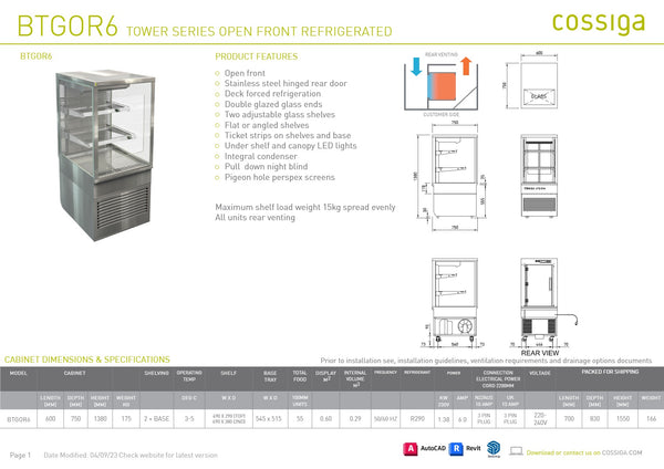 Cossiga BTGOR6 - Open Front Cold Food Display