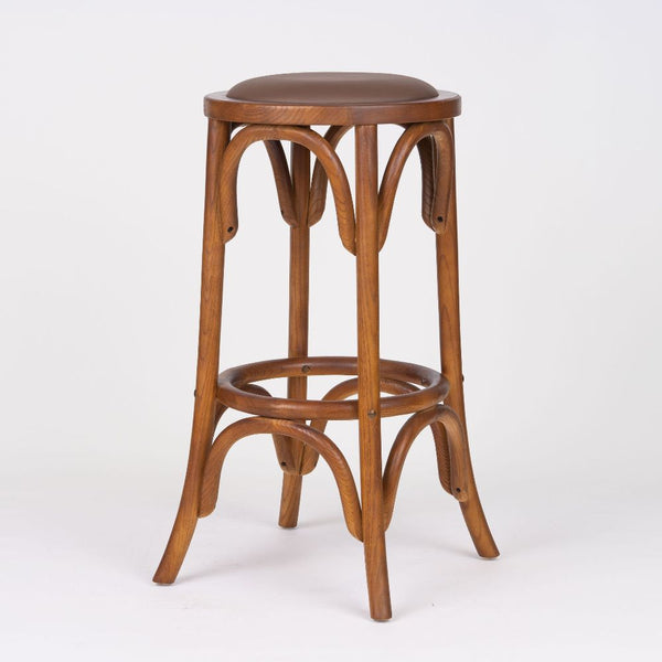 Bentwood Timber Round Bar Stool with PU Upholstered Seat
