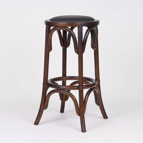 Bentwood Timber Round Bar Stool with PU Upholstered Seat