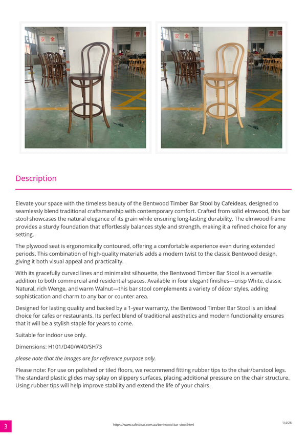 Bentwood Timber Bar Stool