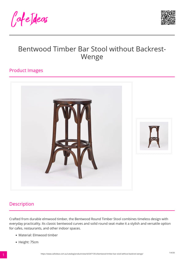 Bentwood Timber Round Bar Stool without Backrest