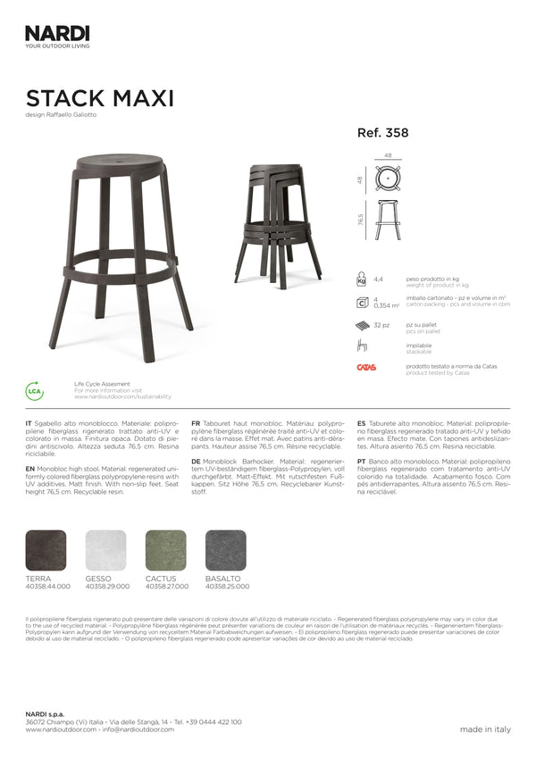 Nardi Stack Maxi Outdoor Resin Bar Stool