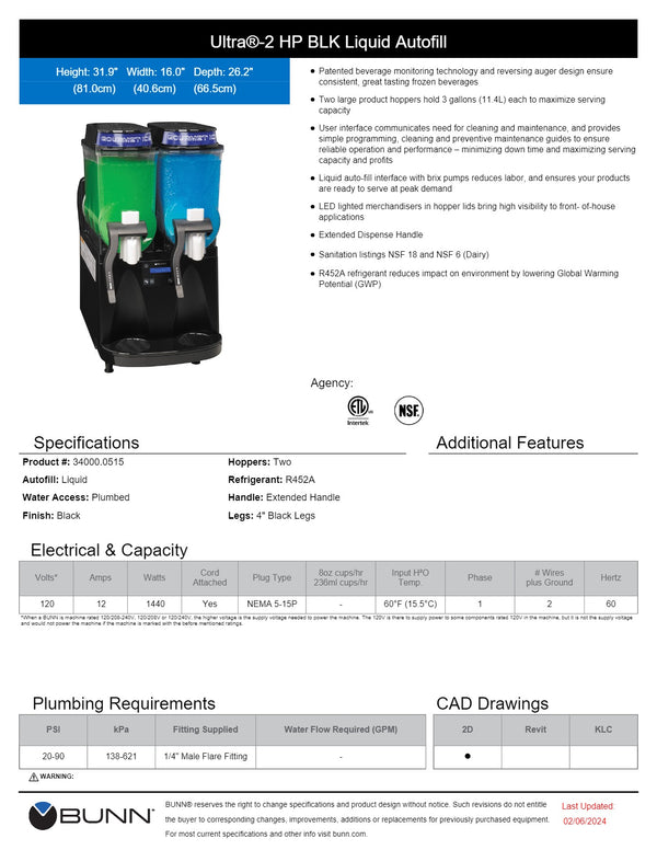 BUNN ULTRA 2 Black - Slushie Machine