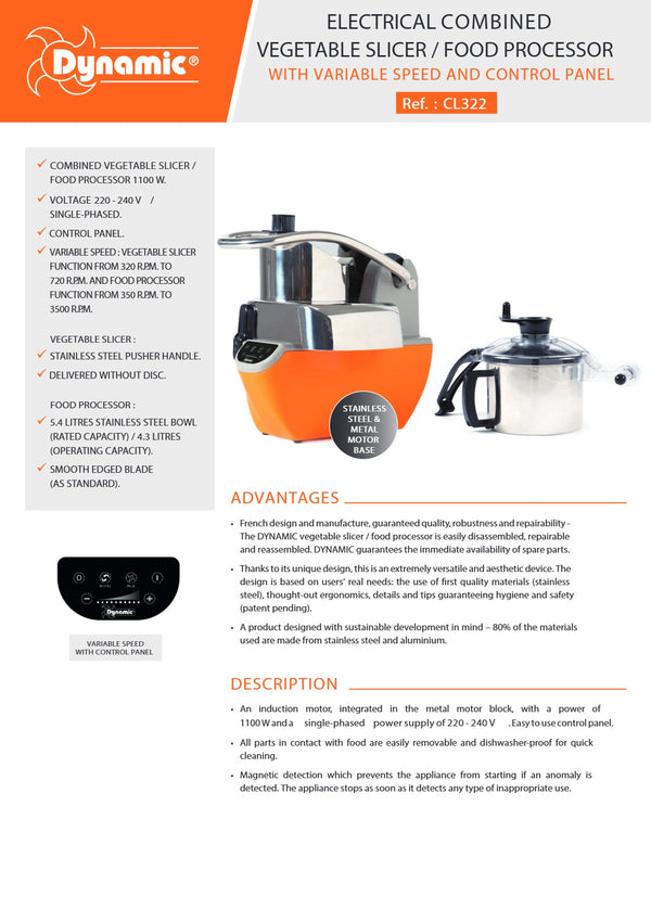 Dynamic CL322 - Combined Vegetable Slicer & Food Processor