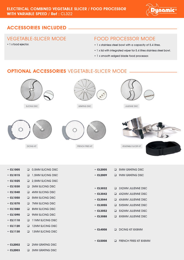 Dynamic CL322 - Combined Vegetable Slicer & Food Processor
