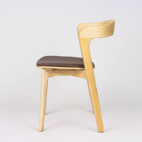 Clare Elmwood Dining Chair with Curved Backrest and PU Upholstered Seat