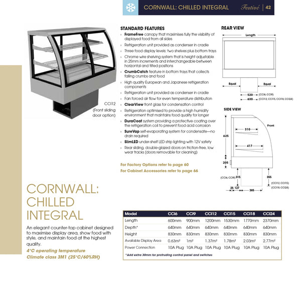 Festive Cornwall Chilled Integral 1530 2 Shelves + Base - Cold Food Display