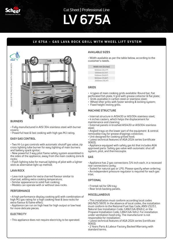 Scheer Proline LV675A - 1500mm Gas Lava Rock Twin Wheel Lift Grill