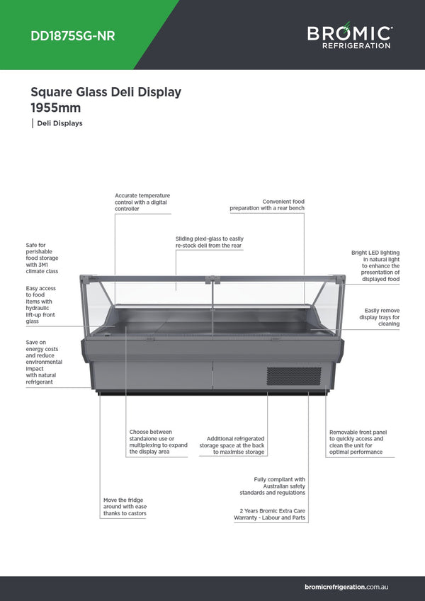 Bromic DD1875SG-NR - Square Glass Deli Display