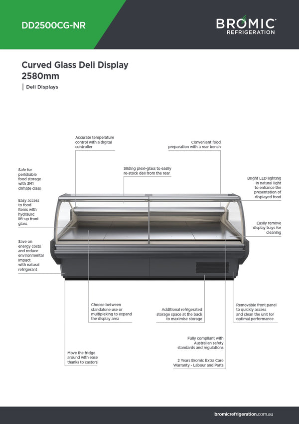 Bromic DD2500CG-NR - Curved Glass Deli Display
