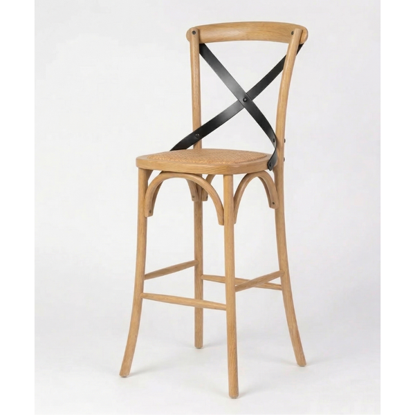 Darlinghurst Elmwood Cross Back Bar Stool with Rattan Seat